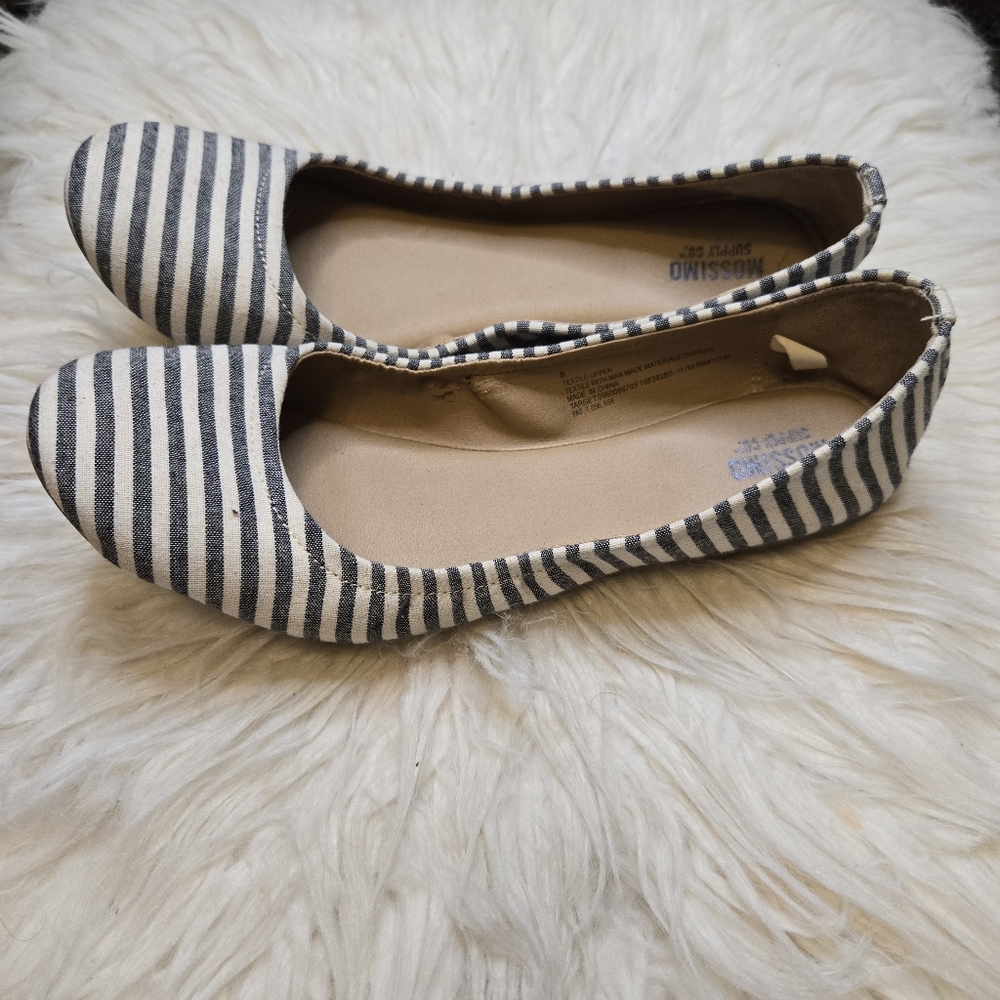 🍉 Mossimo Blue White Striped Flats Size 8 - Picture 2 of 4
